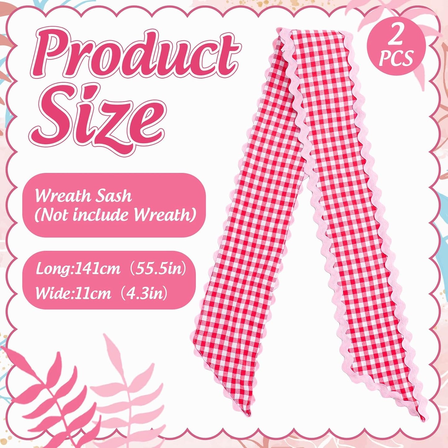 Whaline Wreath Sash Set - White & Red Plaid Garland Ribbons for Holiday & Wedding Decor | 2 Pieces
