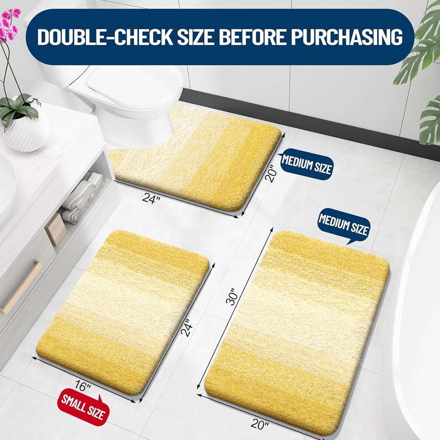 OLANLY Luxury U-Shaped Toilet Rugs - Extra Soft Microfiber, Non-Slip, 24x20, Yellow Bath Mat