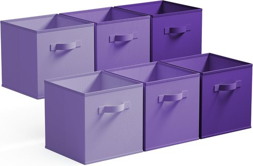 Granny Says Cube Storage Bins - 11 Inch Organizer with Handles | 6 Pack Purple Gradient Design