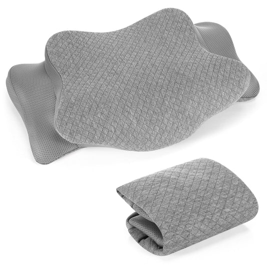 HunnmingRe Cervical Pillow Case Cover Comfortable and Breathable Memory Foam Cervical Neck Pillow Case Cover with Zipper (Gray,Queen Size)