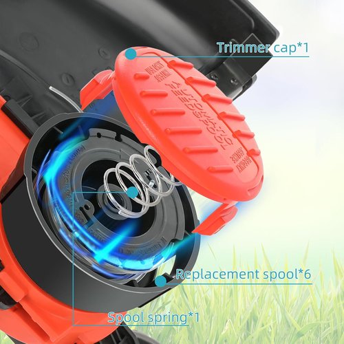 Black and Decker String Trimmer Line - AF-100 Replacement Spool, 30ft 0.065" | 6 Spools, Caps & Springs