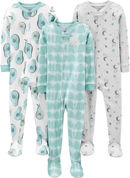 Carter's Baby Boys' Snug Fit Cotton Pajamas - 3-Pack Footed Sleepwear Set