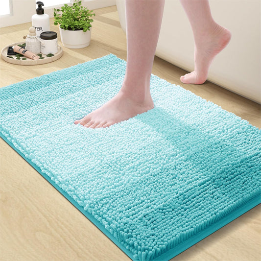OLANLY Bathroom Rug - Extra Soft Chenille Shaggy Mat | Non-Slip & Absorbent, 24" x 16", Turquoise