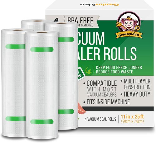 Food Saver Vacuum Sealer Bags - 4 Pack 11" x 25' Rolls | Commercial Grade, Microwave & Freezer Safe