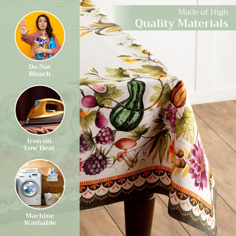 Maison d' Hermine Table Cloth Rectangle Table 100% Cotton 70 x 90 Inches Fall Tablecloth Reusable Everyday Use for Thanksgiving Christmas Decorations Dining Farmhouse (Pumpkin Garden - Cloudy Cream)