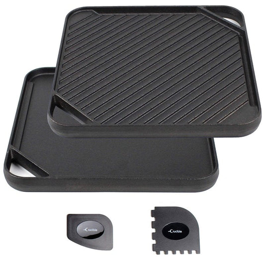 Cast Iron Griddle (20" by 10"), Reversible, Pre-Seasoned, Grill and Griddle Combo Pan, BBQ, Campfire, fits over two stovetop burners