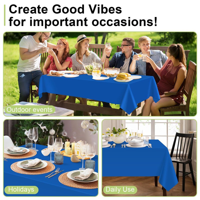 QIKSION Blue Plastic Table Cloth Disposable 6 Pack, 54 x 108 Inch Tablecloths for Patriotic Decorations, Birthday Party, Rectangle Table Cover