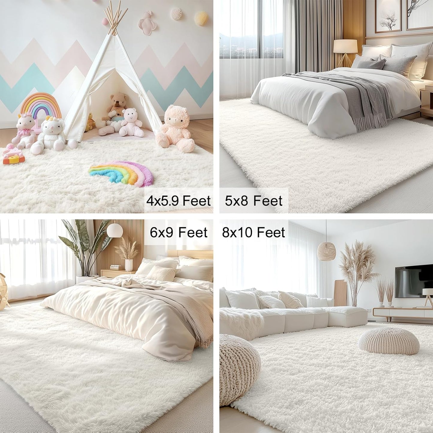 OLANLY Large Area Rug - Soft Fluffy Shaggy Indoor Carpet for Living Room & Bedroom | Ivory 6x12