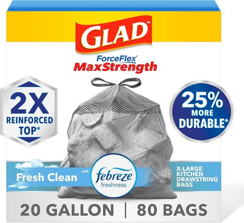 Glad ForceFlex MaxStrength XL Kitchen Trash Bags - 20 Gallon, Fresh Clean Scent, 80 Count