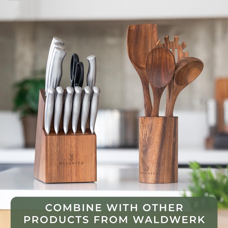 WALDWERK Wooden Spoons for Cooking – 9-Piece Kitchen Utensils Set with Spatula, Tongs, Whisk, Wooden Spoons & Pasta Server – Wooden Utensil Set – Utensil Sets - Cooking Utensils - Non Toxic