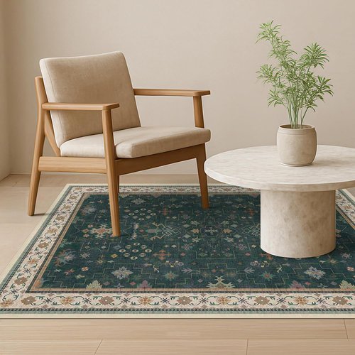 Hazo Haus Dark Green 4x6 Living Room Rug - Modern Vintage Boho Floral Design | Washable Non-Slip Area Rug for Home & Office