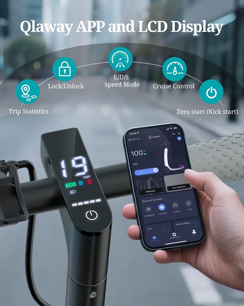 Qlaway Electric Scooter for Adults, 350W Motor, Top Speed 19Mph(31km/h), Max 22 Miles Ranges, 350W Motor, 8.5" Solid Tires, Aluminum Alloy Folding E Scooter with Dual Braking/APP Control