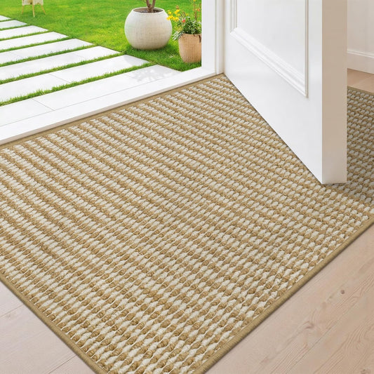 Regine Switzerland Dirt Trapper Door Mat - Non-Slip, Absorbent Indoor Entrance Rug | 20" x 32", Beige White