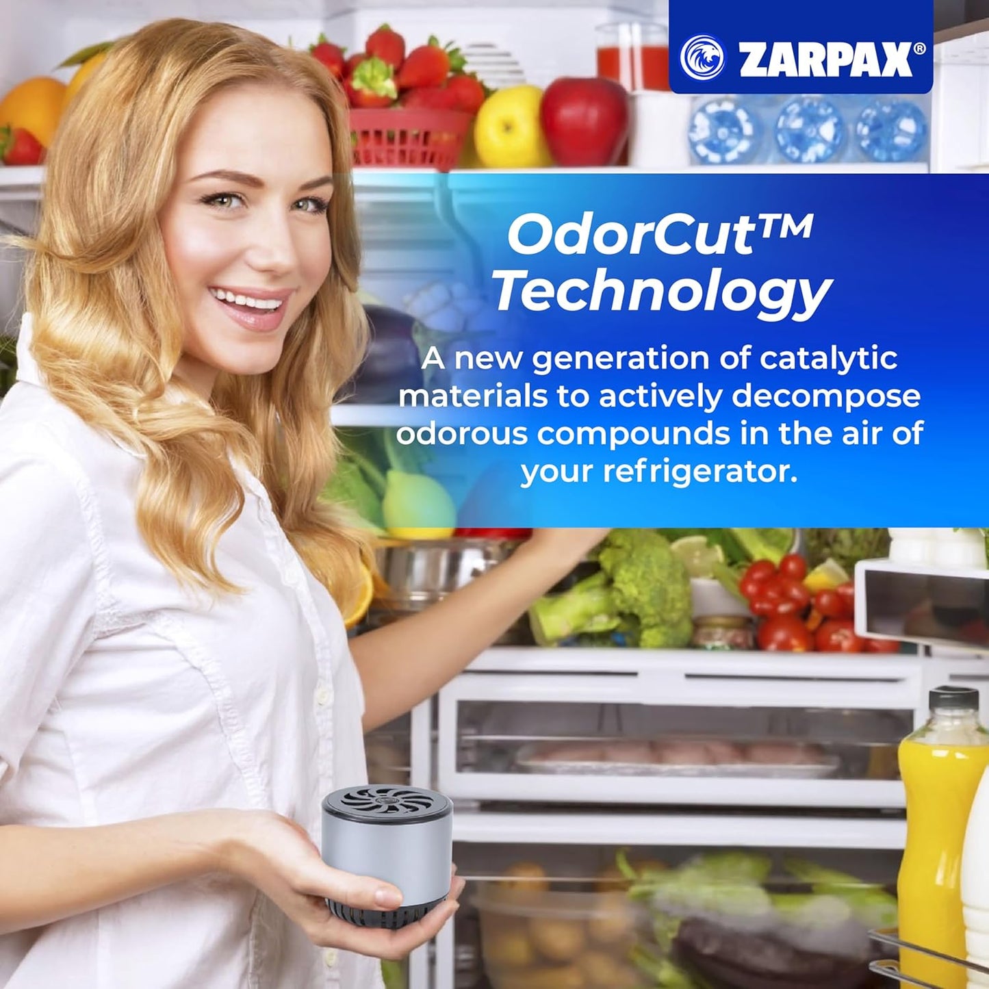ZARPAX Refrigerator Deodorizer | Long-Lasting 10-Year Odor Eliminator - 18ft³ Capacity Air Purifier