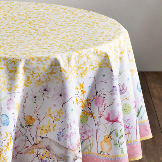 Maison d' Hermine Table Cloth Round Table 100% Cotton 63 Round Inches Tablecloth Reusable Decorative for Dining Kitchen Room Farmhouse Home Gifts for Mothers Day Spring Summer - Easter Zest