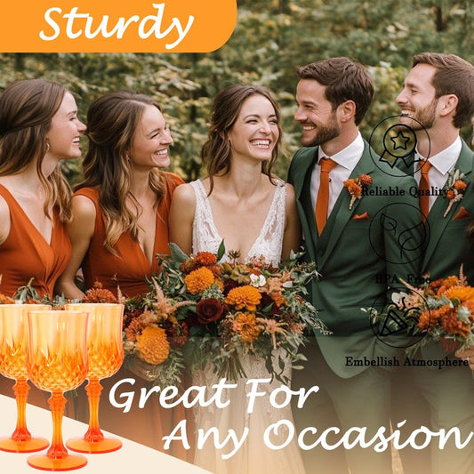 LEYIQU Plastic Wine Glasses, Plastic Goblets Vintage Style Cordial Unbreakable Drinking Glasses, Reusable Drinkware for Wedding Reception, Grand Event Party Supplies (48, Pumpkin orange)
