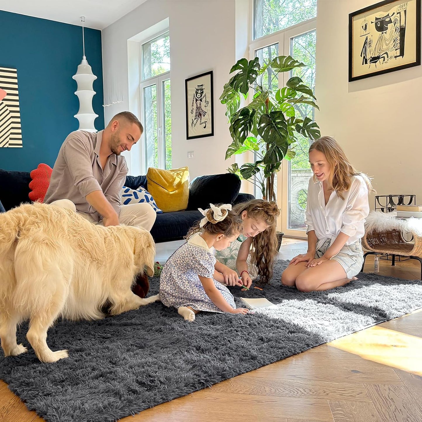 OLANLY Accent Rug - Soft Fluffy Shaggy Area Rug for Bedroom & Living Room | Machine Washable, Grey