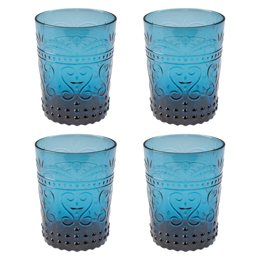 Karma, Somerset Juice Glass Cup 10oz, Vintage Glassware Drinking Cups Set of 4, Ocean Blue