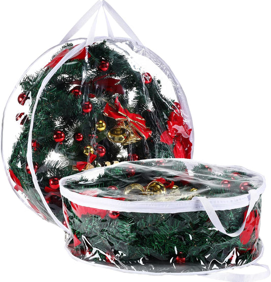 Shappy Clear Christmas Wreath Storage Container - 24 Inch Bag with Dual Zippers & Reinforced Handles
