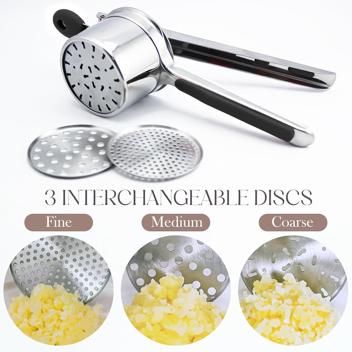 Bellemain 15 oz Large Potato Ricer - Heavy-Duty Stainless Steel Masher with 3 Discs | Ideal for Creamy Mashed Potatoes