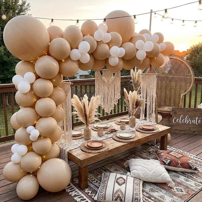RUBFAC Vanilla Brown Beige Balloons 129pcs Different Sizes Pack of 18 12 10 5 Inch, Light Brown Cream Ivory Balloon Neutral Boho Garland Arch Kit for Wedding Baby Shower Birthday Party Decorations