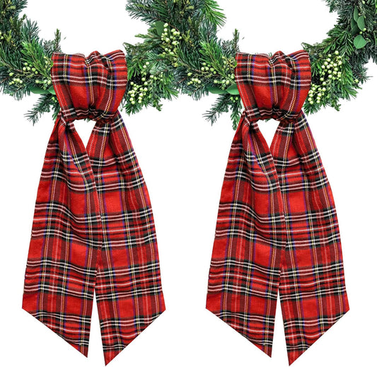 Regine Switzerland Christmas Wreath Sash - Red Buffalo Plaid Satin Ribbon | 5.1 x 54.3" Indoor/Outdoor Decor