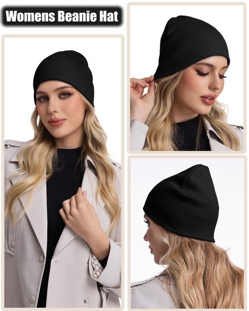 choshion 100% Cotton Beanie Hat, Cuffless Beanies Warm Knit Winter Skull Cap, Unisex Soft Fisherman Hats for Women Men