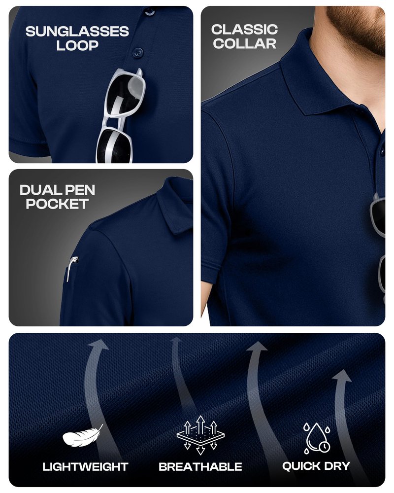 NY Threads Men's Polo Shirt Short Sleeves UPF 50+ Quick Dry Performance Tactical Pique Jersey Golf Shirt, X-Large, Navy Blue