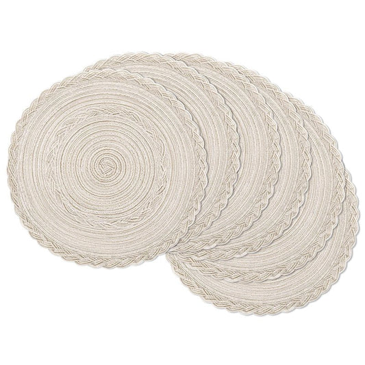 SHACOS Round Placemats Set of 6 Boho Braided Bordered Place Mats 15 inch for Dining Tables Wedding Holiday Party (Ivory Bordered, 6)