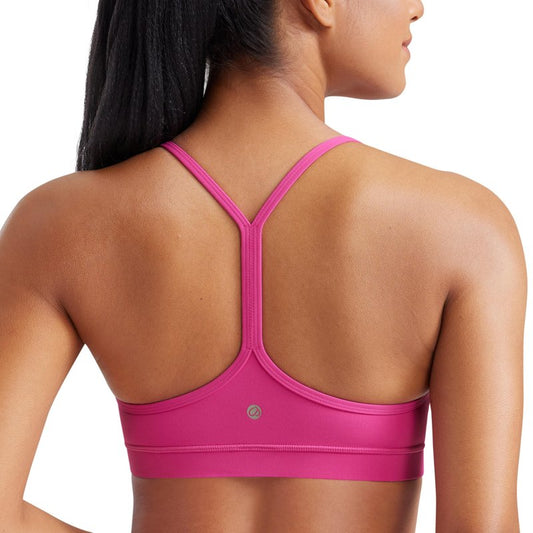 CRZ YOGA Butterluxe Y Back Sports Bras for Women - Padded Racerback Low Impact Spaghetti Thin Strap Workout Yoga Top Hibiscus Purple X-Large