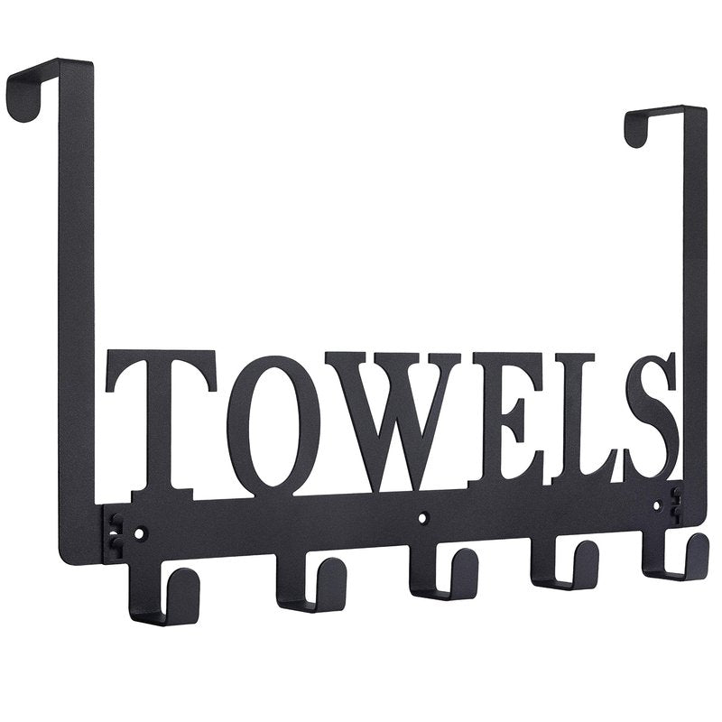 Kuhome Over The Door Hooks, Towel Holder for Bathroom, Door Mount Towel Rack Towel Hooks for Bedroom Beach Towels Bathrobe Wall Mount Hang on The Door Cabinet Cupboard Metal Sandblasted (Black)