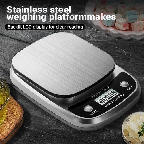 GRAM PRES Food Kitchen Scale Digital Weight Grams and Oz，Professional Small Digital Kitchen Food Scales 3kg/0.1g for Weight Loss