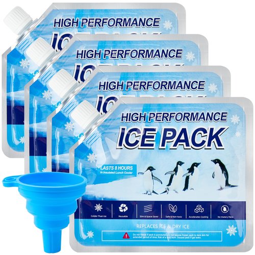 Omoojee Reusable Ice Packs for Cooler, 4 Pack Freezer Ice Packs for Lunch Boxes, Cooler Ice Packs for Camping Gear, Fishing, Medium