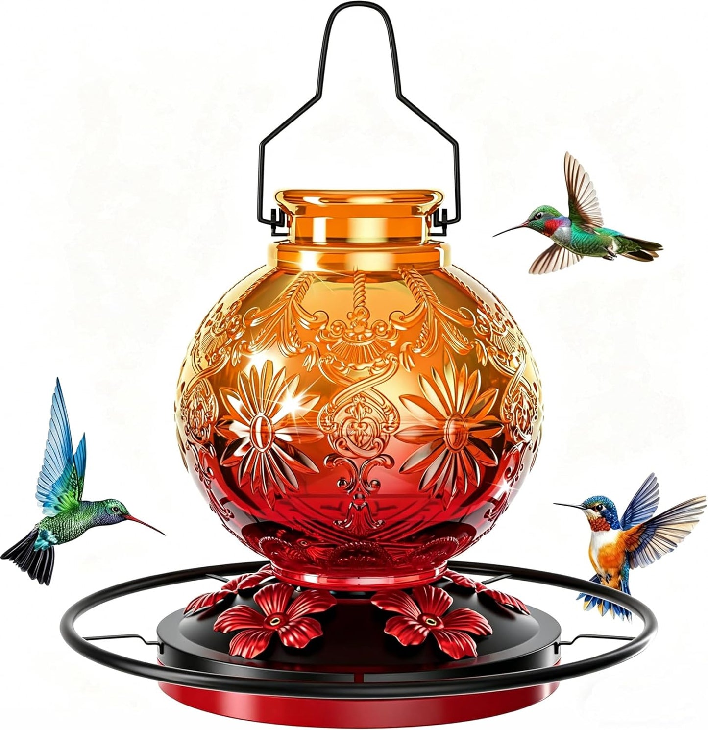 Skiennix Glass Hummingbird Feeder - 24Oz Leak-Proof Outdoor Nectar Feeder | Decorative Orange Garden Decor