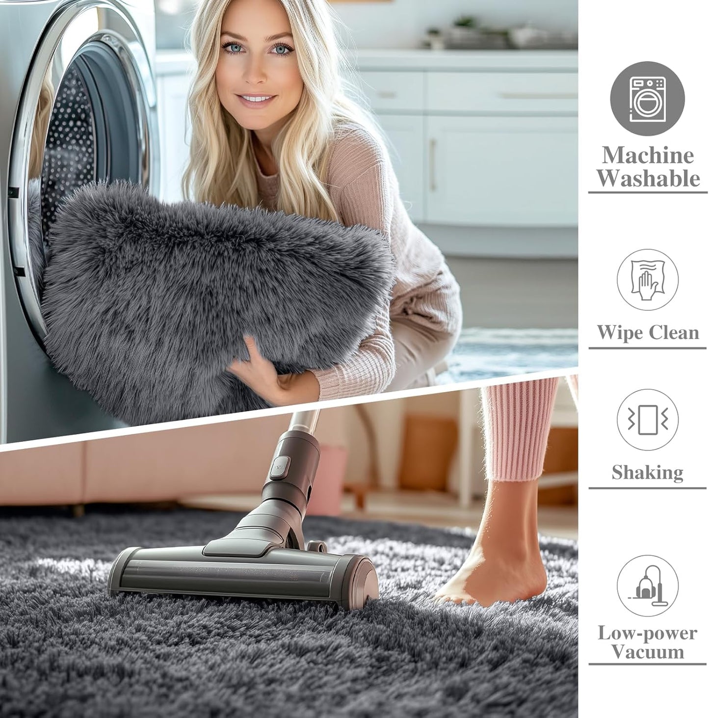 OLANLY Soft Fluffy Shaggy Small Rug - Machine Washable Indoor Carpet for Bedroom & Nursery, Grey