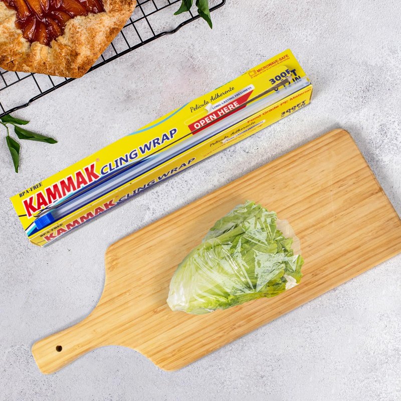 KAMMAK Plastic Wrap with Slide Cutter Food Cling Wrap 12 Inch Kitchen Cling Film BPA-Free Microwave-Safe 300 Ft Roll Food Service Film Quick Cut for Restaurant (2 Pack)