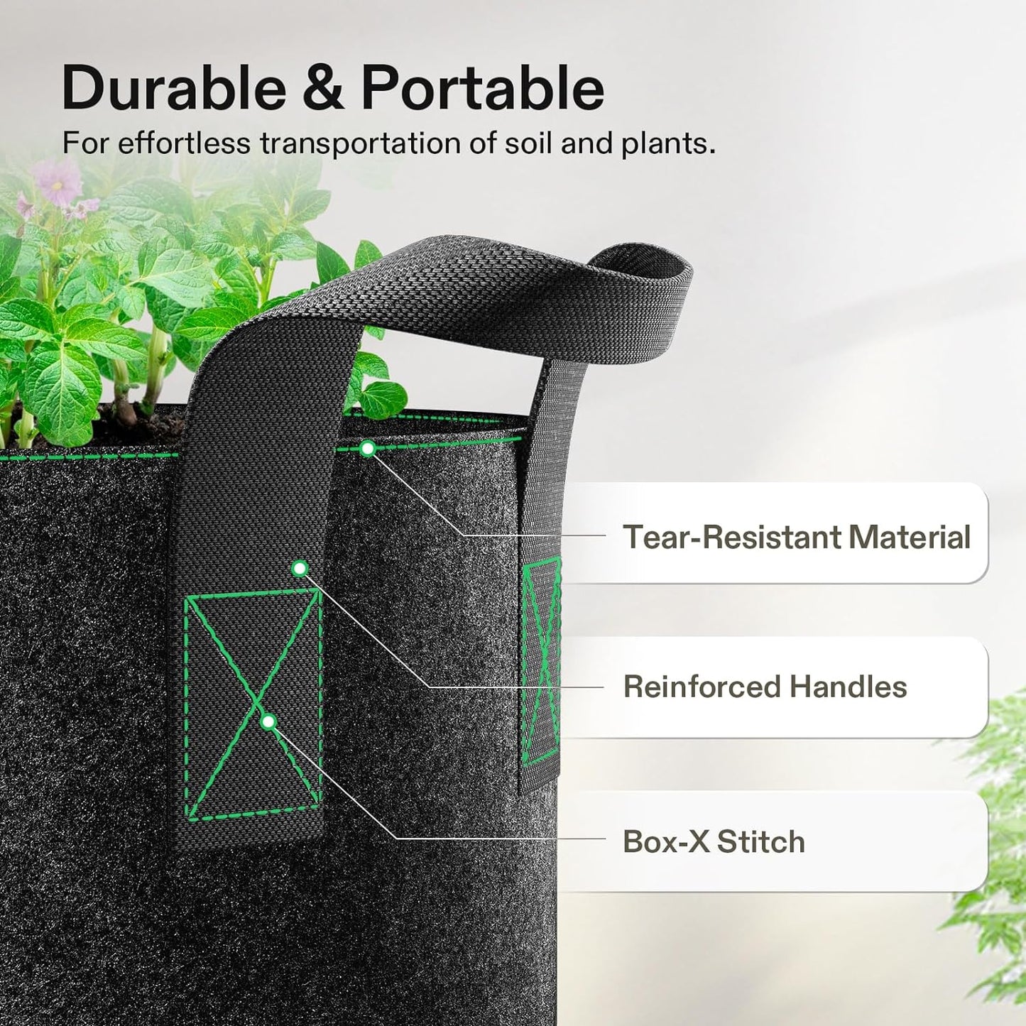VIVOSUN 15 Gallon Plant Grow Bags - Heavy Duty Nonwoven Fabric Pots with Handles | 5-Pack