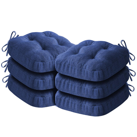 IASEAHK Chair Cushions for Dining Chairs, Dining Chair Cushions, Tufted Indoor Chair Pads with Ties & Non Slip Backing, Seat Cushions for Kitchen Chairs 16.5” x 16.5” x 3.5”, Set of 6, Navy Blue