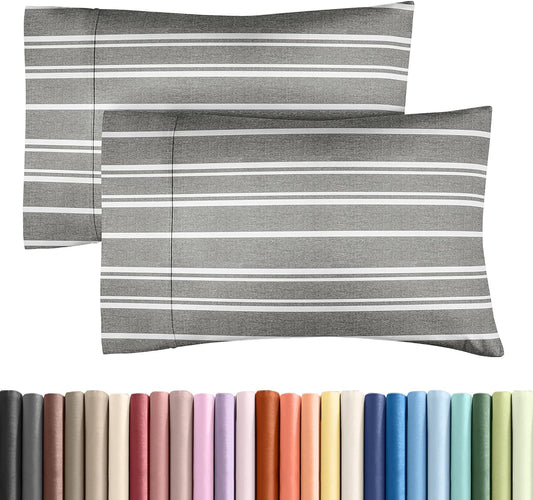 King Pillow Cases by [Brand Name] - Ultra Soft Hotel Quality - Wrinkle-Free & Fade Resistant - 2 Piece Set in Grey Stripes