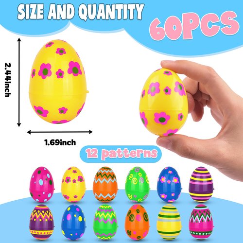 Envotek 24 Pack Plastic Printed Easter Eggs, 2.4 Inch Fillable Empty Eggs Bulks for Easter Eggs Hunt, Easter Basket Stuffers Fillers, Classroom Prize Supplies, Filling Treats and Party Favors