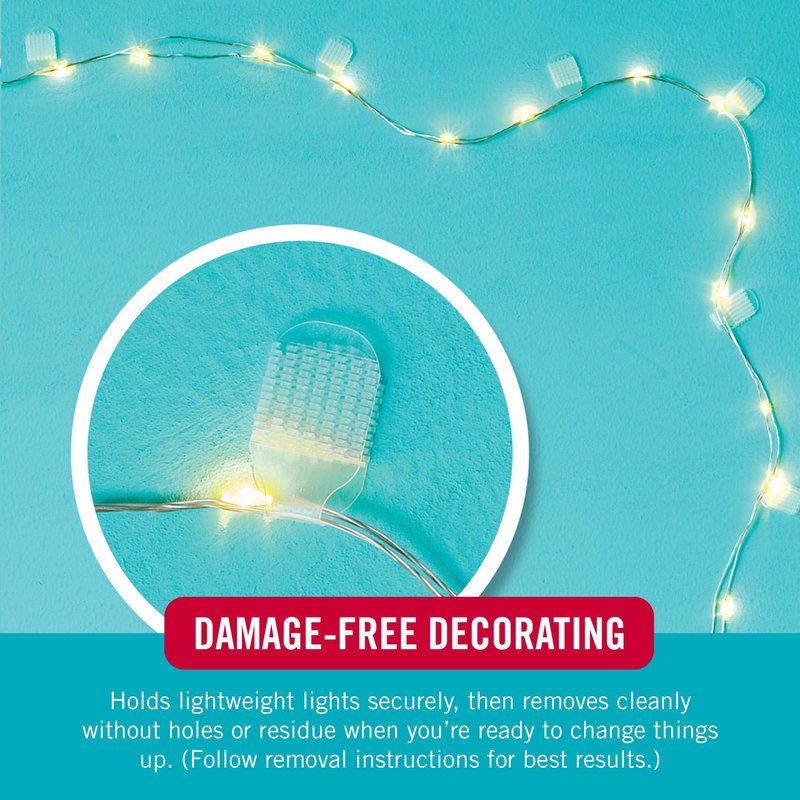 Velcro Brand Indoor Light Clips for Hanging Fairy Lights and Twinkle Lights, Adhesive Transparent Wall Clips that Blend into Your Décor, Damage‑Free and Removable, Small 48 Pack