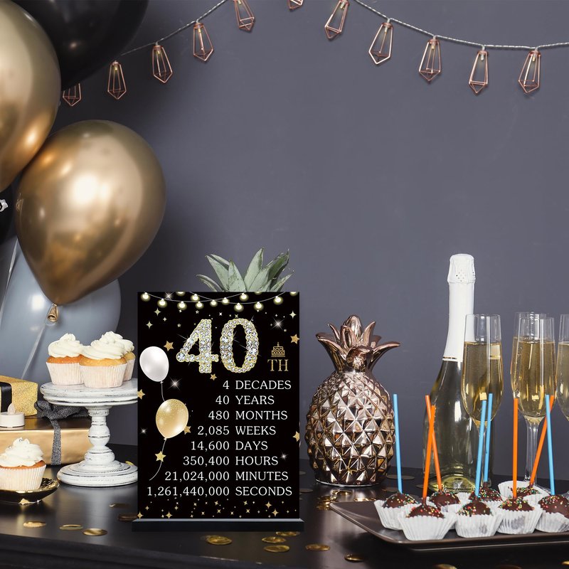 Roetyce 40th Birthday Decorations Gift for Women Men, Black Gold Back in 1986 Poster Acrylic Sign Centerpiece(1PC Duplex Printing), 40th Anniversary Table Decor, 40 Years Old Birthday Party Supplies