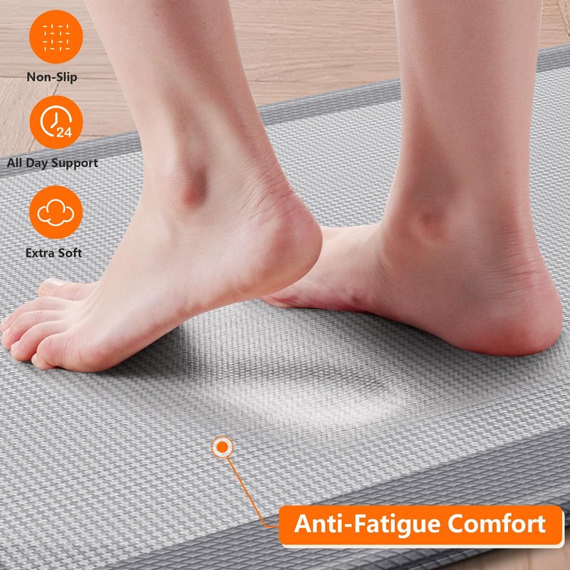 SofterCharm Kitchen Mats, 2PCS Kitchen Rugs for Floor, Cushioned Anti-Fatigue Mats for Kitchen Floor, Non-Slip Standing Desk Mat for Sink, Home, Laundry & Office, 17.3"x30"+17.3"x47" (Grey)