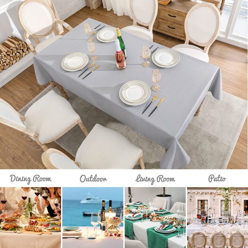 Veblandy Textured Rectangle Tablecloth 60x84 inch Table Cloth Water Resistant Wrinkle Free Spill-Proof, Decorative Fabric Table Cover Washable for Banquet Parties Event Holiday Dinner, Light Grey