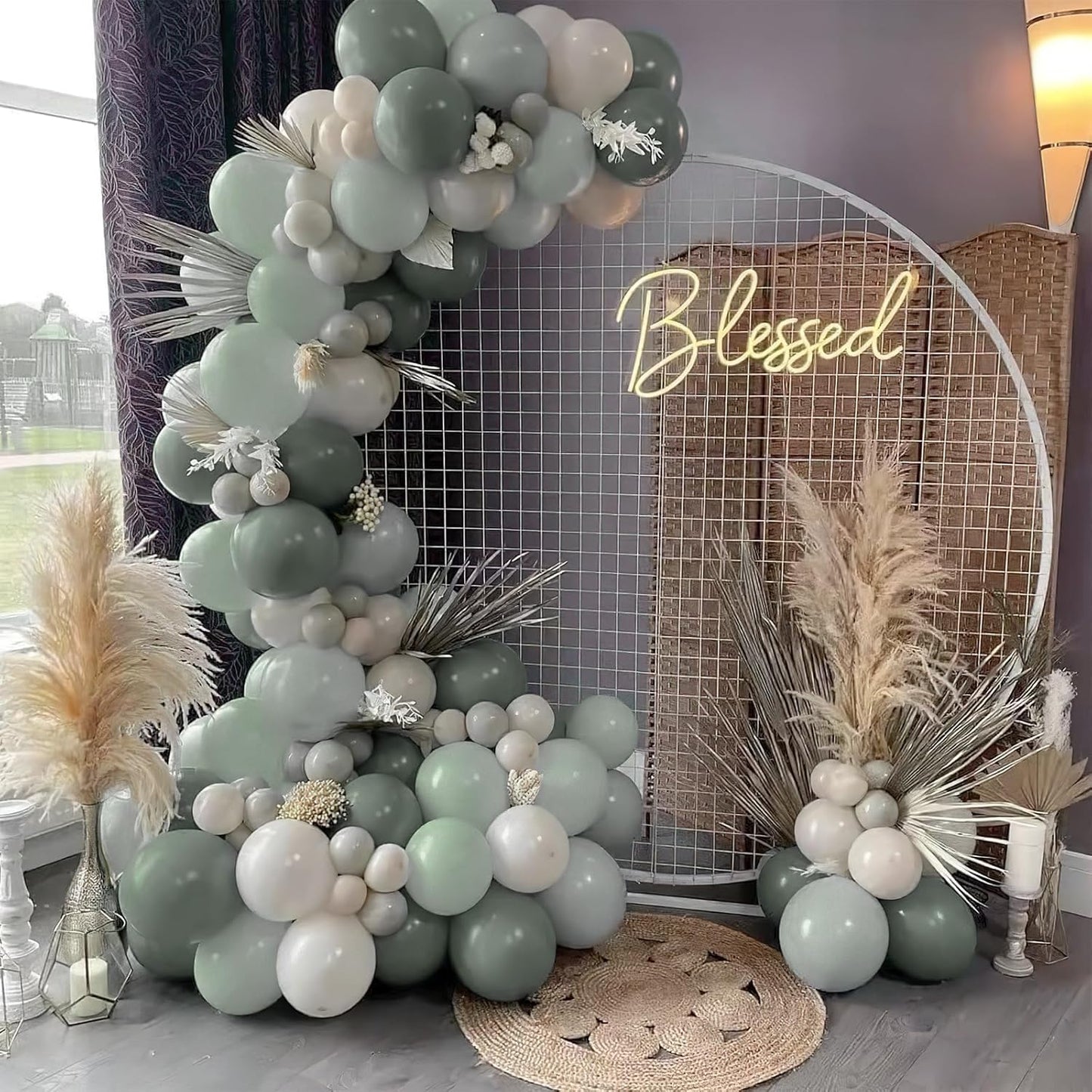 PartyWoo Dusty Green Balloons - 140-Piece Boho Balloon Arch Kit for Jungle Birthday Decor | 5-12 Inch Sizes