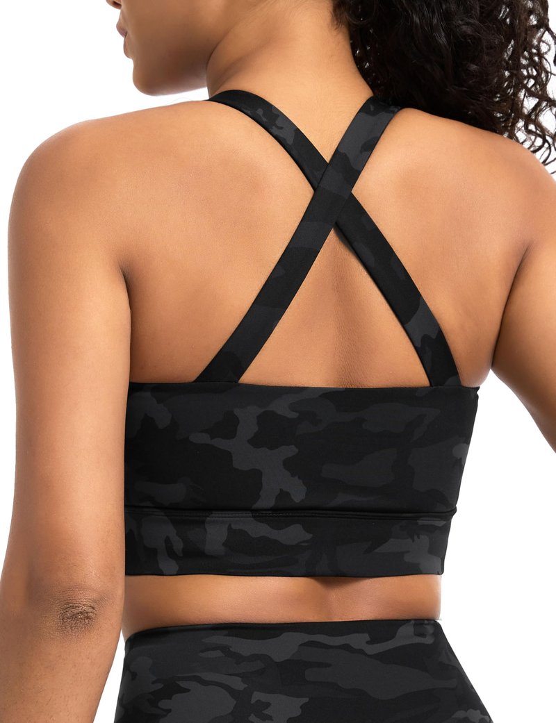 THE GYM PEOPLE Women's Cross Back Ruched Sports Bra V Neck Wide Straps Removable Pads Workout Yoga Crop Top