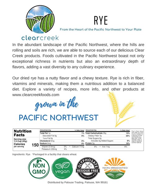 CLEAR CREEK Certified Glyphosate Residue Free Rye Berries | 4 lb | Non-GMO Project Verified | North American Grown