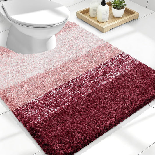 OLANLY Luxury U-Shaped Toilet Rugs - Extra Soft, Absorbent Microfiber Bath Mat, 24x20, Red