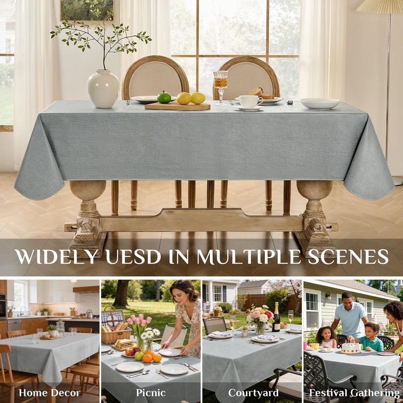 Softalker Vinyl Tablecloth Rectangle, Outdoor 100% Waterproof Oil Proof Plastic Edge Binding Table Cloth, Heavy Duty Thick Wipeable PVC Table Covers for Picnic Dining Party - 54 x 78 Inch, Light Grey