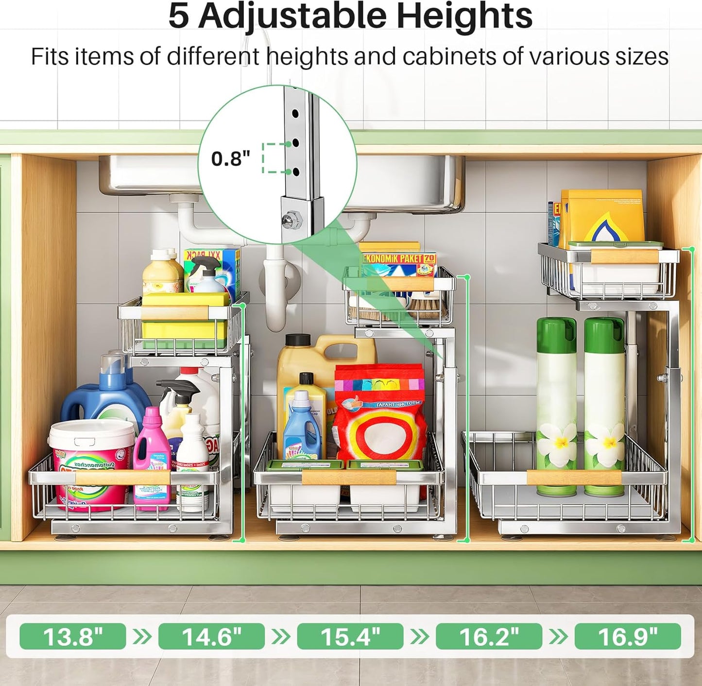 Under Sink Organizer by [Brand Name] - Stainless Steel 2-Tier Storage Solution for Kitchen & Bathroom